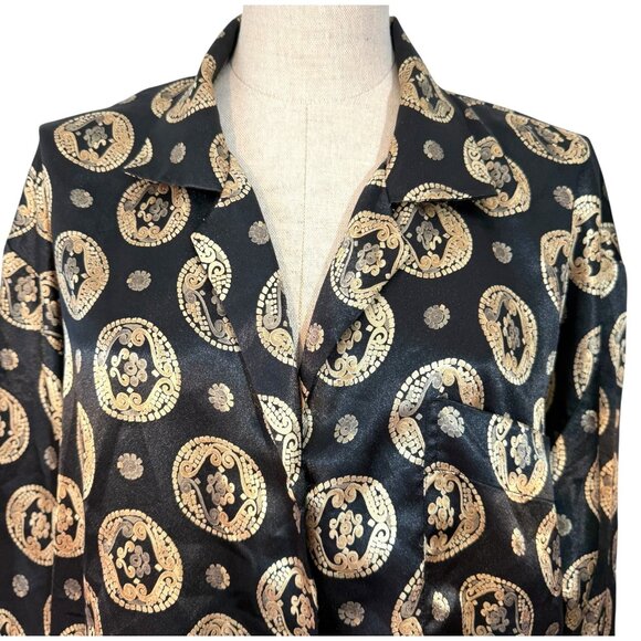 Amelia’s Other - Amelia’s Black & Gold Medallion Nightshirt Size Large Button Front Nightdress